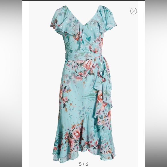 Eliza J Floral Ruffle Trim Calf Midi Dress 2 Mint - Picture 6 of 12
